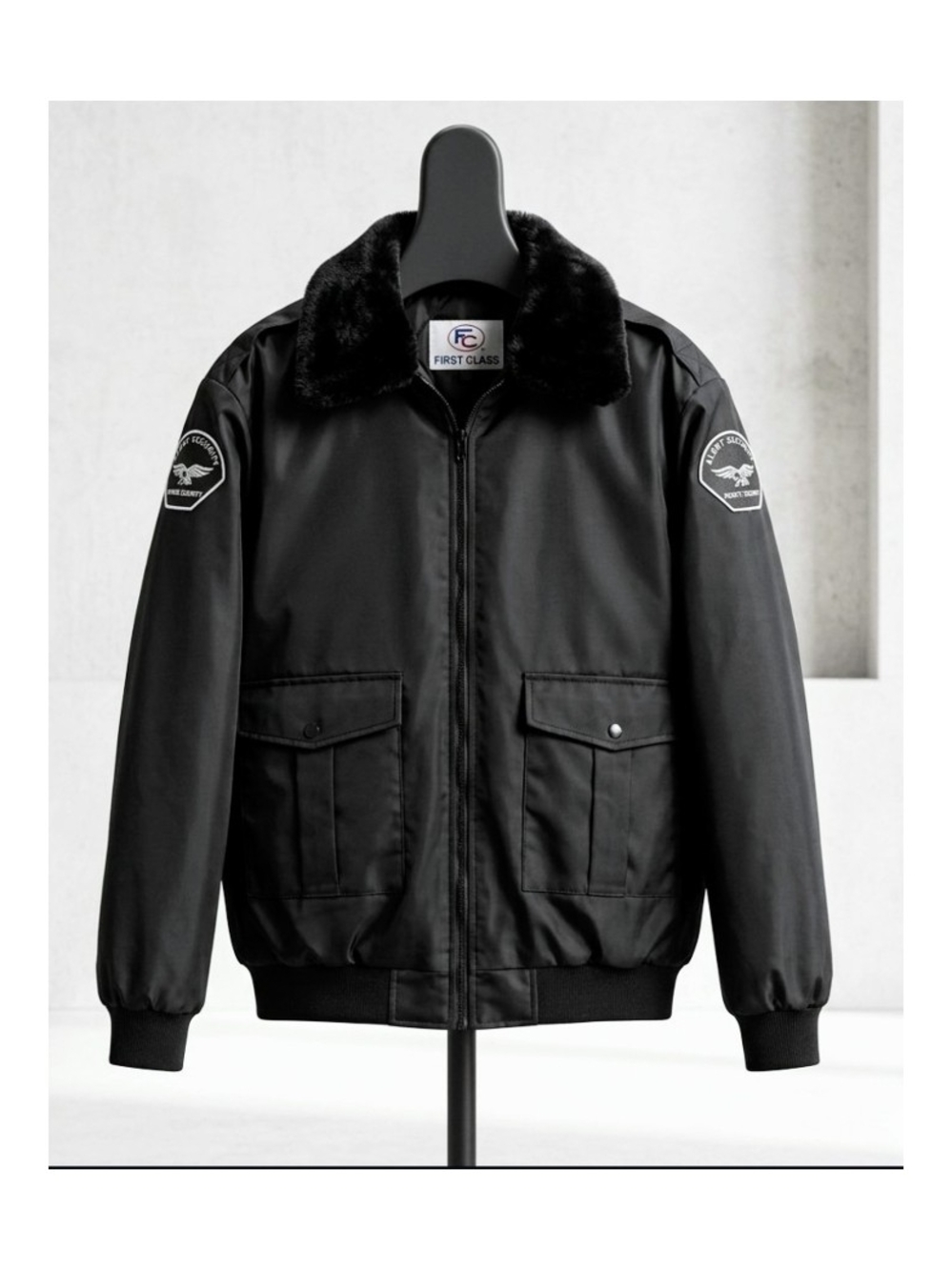 SECURITY First Class Deluxe Bomber Jacket Men's Black Security Jacket Sz 4xl